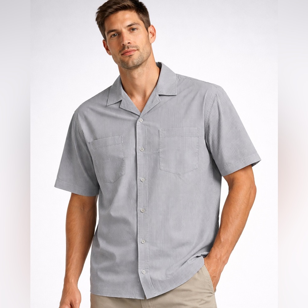 Ananke Men’s Light Gray stripes‎ Short Sleeve Button-Up Shirt Size XXL NWT